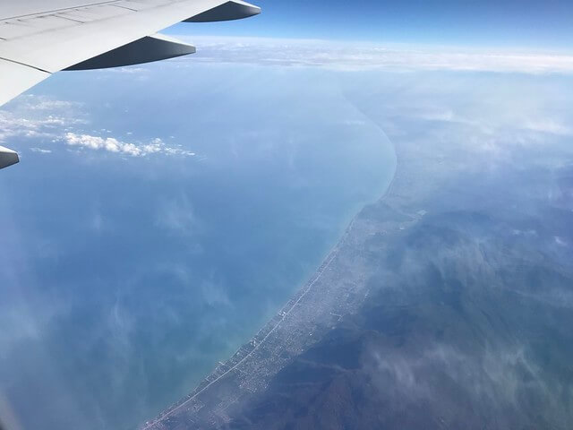 view of the Caspian Sea from the sky