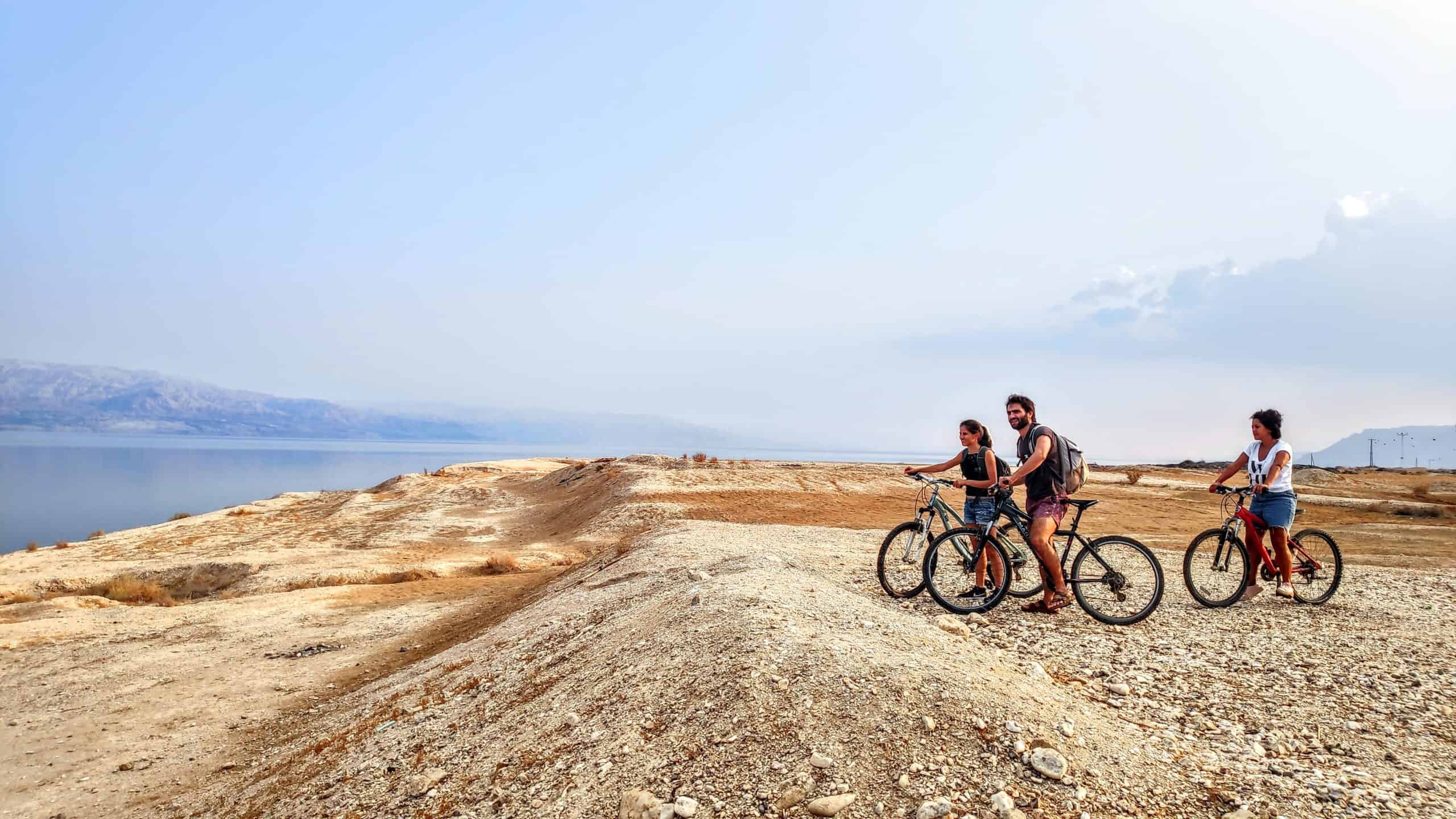 Cyclists overlooking the Dead Sea